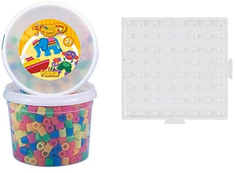 Hama MAXI Perlen (18572-1) Neon Mix 600 Perlen in Dose + 1 Hama Stiftplatte im Set