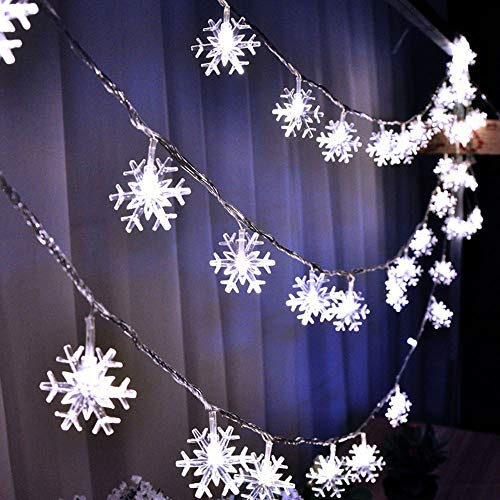 WesGen Christmas Lights，Snowflake String Lights Battery Operated Waterproof 20ft, 40 LED Fairy Lights for Xmas Garden Patio Bedroom Party Decor Christmas Decorations, White