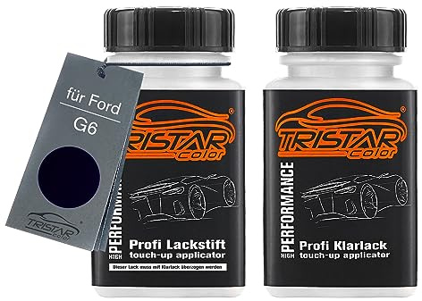 TRISTARcolor Autolack Lackstift für Ford G6 Panther Black Perl + Klarlack | Set aus Basislack + Klarlack, Lackfläschchen mit Pinsel, je 50ml