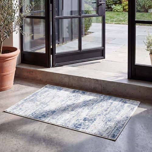 SAFAVIEH Amelia Collection Accent Rug - 2'2 x 4', Ivory & Blue, Modern Abstract Design, Non-Shedding & Easy Care, Ideal for High Traffic Areas in Entryway, Living Room, Bedroom (ALA700A)