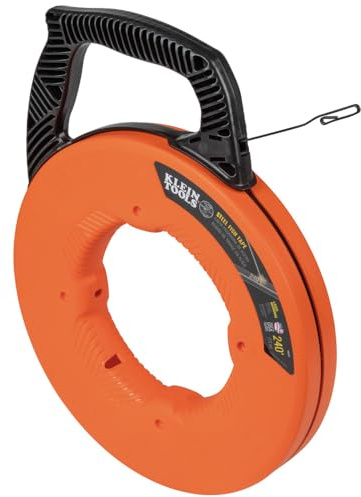 Klein Tools 56334 Electrical Fish Tape, Steel Wire Puller with Double Loop Tip, Optimized Housing and Handle for Heavy Duty Wire Pulls, 240-Foot