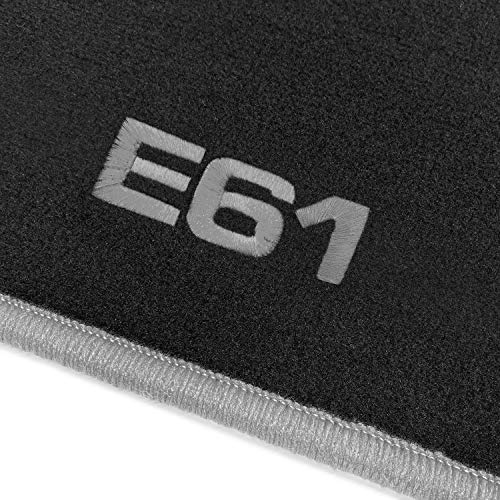 Online-Fussmatten Passform Velours-Fußmatten für BMW 5er E61 Touring Kombi 2003-2010 mit Bestickung E61 und Rand in Silbergrau, 4-teiliges Set, Schwarz
