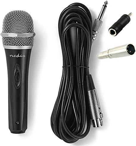 TronicXL Dynamisches Mikrofon Metall Gesang & Bühne + 5m Kabel XLR 6,35mm + 3,5mm Anschluss Klinke Mic Set Premium Micro Gesangs Mikro dynamisch schwarz Silber Gesangsmikrofon Vocal Vocals Profi