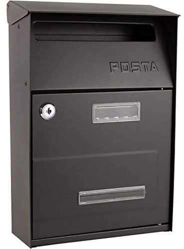 FYZS Outdoor Mailbox mit Schloss Retro Vintage europäische Aluminium-Wandmontage-Mail-Box Postfach Sichere Briefkasten außerhalb Postfächer, 21x9x32.5cm (Color : Black)