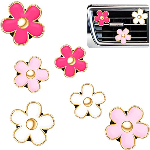 6 Stück Gänseblümchen Blume Auto Lufterfrischer Clip Auto Innenzubehör Mädchen Frauen Auto Aromatherapie Ätherisches Öl Diffusor für Auto, Wohnzimmer, Büro | Klimaanlage Outlet Clip Auto Lufterfrischer Armaturenbrett Zubehör Charm Auto Interdekor