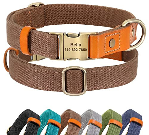 Didog Personalisierte Hundehalsbänder für kleine, mittelgroße und große Hunde, langlebige Hundehalsbänder, verstellbar mit gravierter Metallschnalle, braun-individuell, L