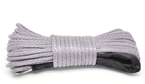 Windenseil Seil 7700lbs,Asudaro 6mmX15m Elektrisches Windenkabel Zugseil Strapazierfähiges Nylon-Abschleppseil, 12 Stränge, Synthetisches Seil mit Haken für LKW, SUV, UTV, Motorrad,Grau