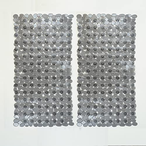 KINBEAR Bathtub Mat Non Slip - Anti Slip Shower Matt Tub mats with Powerful Suction Cups and Drain Holes Machine Washable for Bathroom Floor 28X14.2 inch 2pcs Pack Pebble Clear Grey