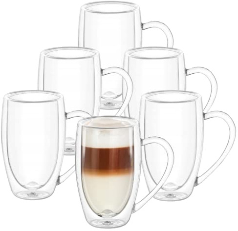Wilmax | Doppelwandige Thermogläser mit Henkel | 6er-Set | 300 ml | Kaffeegläser | Latte Macchiato Gläser Set | Cappuccino Gläser | Teegläser | Trinkgläser | Thermotassen