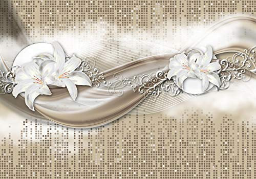 wandmotiv24 Fototapete Lilien Braun, 200 x 140cm - selbstklebende Strukturtapete, Wanddeko, Wandbild, Wandtapete, Silber, Weiß, Abstrakte M1498