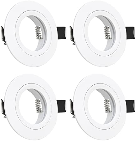 URing 4x Spot Encastrable GU10 Aluminium blanc, spot led encastrable de plafond Projecteurs Cadre Avec Douille GU10, Rond Support extra plat Pour Lampes LED Ou Halogènes, Trou de montage ø60-70mm