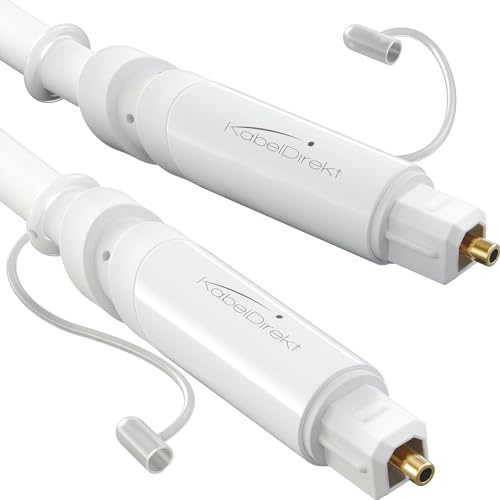 KabelDirekt – TOSLINK-Kabel weiß, optisches Audiokabel – 7,5 m – Glasfaserkabel für Soundbar mit Schutzkappe (TOSLINK auf TOSLINK, digitales S/PDIF-Kabel, HiFi/Verstärker, Heimkino, Xbox One/PS4) | Optisches TOSLINK-Glasfaserkabel mit Schutzkappe – für Soundbar, Verstärker, HiFi & Heimkino, Xbox One, PS4