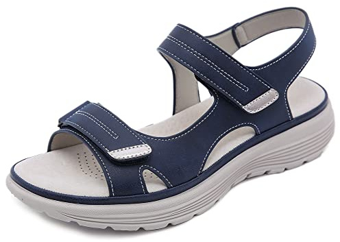 SMajong Sandalias Plataforma Mujer Verano Sandalias Atléticas Comodas Slingback Sandals de Caminar Moda Zapatos con Punta Abierta,Azul-B,37 EU