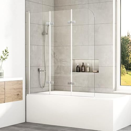 Duschwand für Badewanne 140x140cm Faltbar Duschwand 3-teilig Duschtrennwand Duschabtrennung mit 6mm ESG Sicherheitsglas
