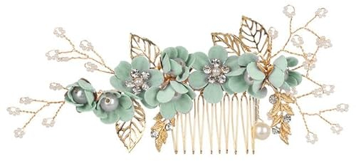1 Stück rote Blume Haarkamm Brautjungfer Kristall Haarspange Braut Haarnadel Hochzeit Haarschmuck für Frauen Party Haarband Geschenk-grün