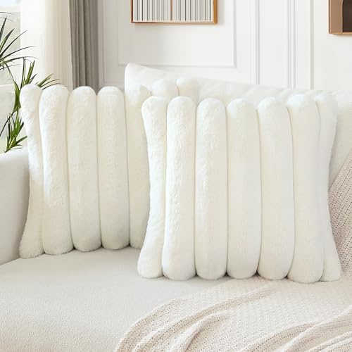 Soleebee Lot de 2 housses de coussin en velours de luxe, Housse de coussin en fausse fourrure douce pour canapé, Housses de coussin décoratives, Ensemble de taies d'oreiller pour chambre à coucher