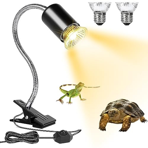 CLIUNT Lampada riscaldante per rettili, Lampada Termica per Rettili, Lampada riscaldante per tartarughe, con 2 lampadine UVA UVB (50 W), Girevole a 360°, per Rettili, Acquari, Tartarughe, Lucertola