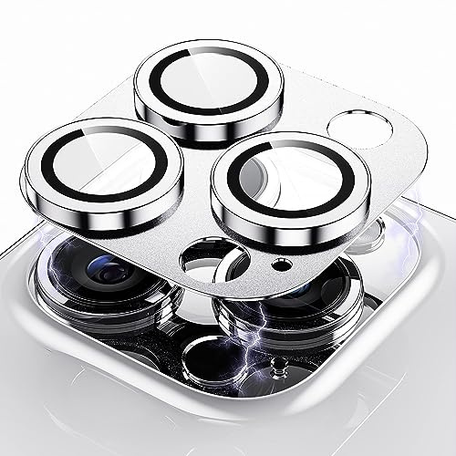 WSKEN for iPhone 14 Pro/iPhone 14 Pro Max Camera Lens Protector, Matte [Shatterproof Test] 9H Tempered Glass Camera Screen Protector Scratch Resistant Metal Ring Cover Accessories White Titanium