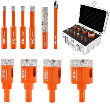 BGTEC Juego de brocas de diamante,10 piezas 5/6/6/8/20/25/28/35mm con mango hexagonal+6mm broca de metal duro+10mm fresa de puntas para granito mármol porcelana azulejos cerámica