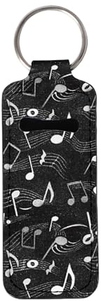 CLOHOMIN Music Note Chapstick Holder Keychain for Women Girls Chapstick Lipstick Holder Pouch Easy to Clean Auto Lip Balm Holder Keychain for Outdoor Travel, Black