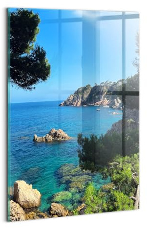 Wallfluent Glasbild Mit Motiv Gehärtetes Glas Bild Dicke 4mm 20x30cm Wanddekoration Für die Küche Badezimmer und Schlafzimmer Wandbild - Küste der Costa Brava