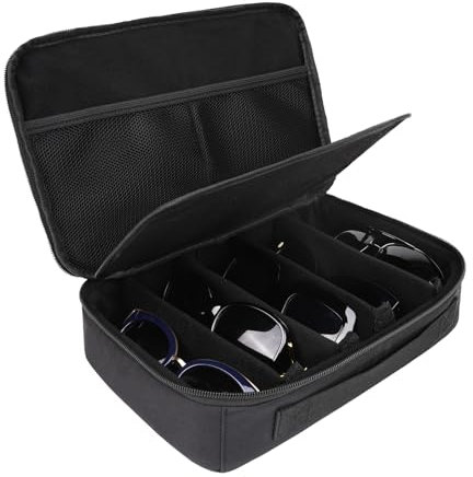 Extra großes Sonnenbrillenetui, 5 Fächer, übergroße Sonnenbrillen-Aufbewahrungstasche, Organizer, kompatibel mit GUCC1 GG0876S GG1020S GG0595S GG1241S GG1207SA GG1267SA, Schwarz , XXL