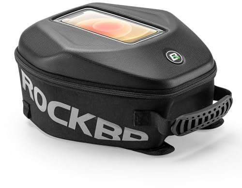ROCKBROS Motorrad Tankrucksack Wasserdicht Touchscreen Motorradtasche mit Regenschutz, Motorrad Tanktasche Hartschale mit Abnehmbaren Schultergurten Reflektierende Aufbewahrungstasche, ca.7L Schwarz