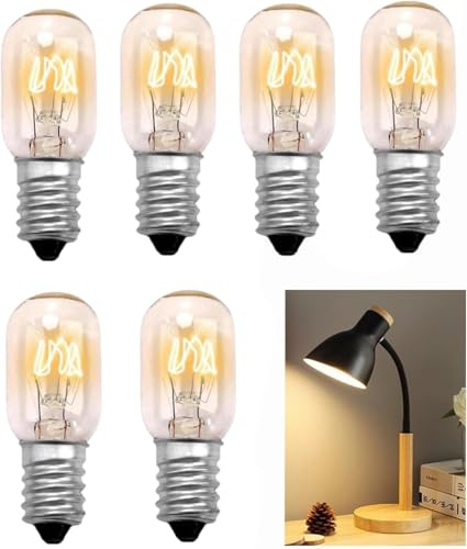6PCS Salt Lamp Bulb, E14 15W Small Screw Salt Lamp Bulbs Dimmable T20 Tubular Bulb Small Edison Screw Replacement Plug in Wax Melt Burner Bulbs for E14 Pygmy Sewing Machine Light Fridge Bulb (6)