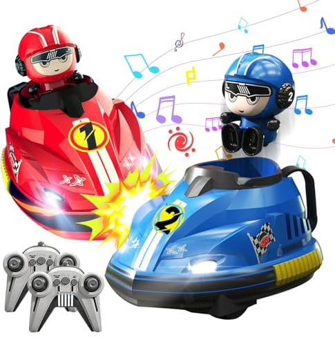 KUWUNG 2 Stück Autoscooter Ferngesteuert Kinder, RC Bumper Cars mit Licht und Musik, Ferngesteuertes Auto, RC Autoscooter Spielzeug für Jungen und Mädchen