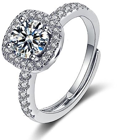 GMEDRIDAS Bague Femme Argent 925 Bagues Réglables Pour Dames, Blanc Zircone Cubique Carré Pierre de Naissance Bague Ajustable Bagues de Mariage Bagues de Fiançailles Cadeau pour Femmes, Regolabile