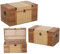 DRW Set de 3 baules de madera y mimbre en natural 56x30x34 cm