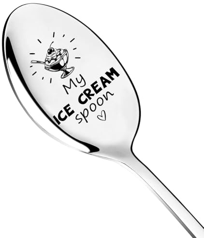 JCHCAMRY My Ice Cream Spoon Engraved Stainless Steel Spoon,Long Handle Coffee Ice Cream Scoops for Women Men Friends Ice Cream Lovers,Birthday Thanksgiving Graduation Housewarming Gifts