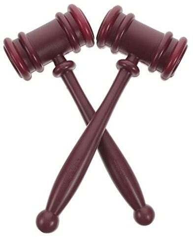 CHICAMPERA 2pcs Plastic Judge Gavel Mallet Prop for Boys and Girls Role Play and Lawyer Cosplay Accessories Courtroom Hammer Toy Set for Children’s Costume