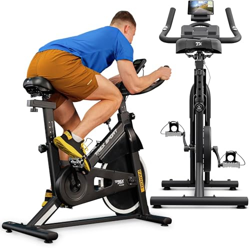 TREX SPORT Indoor Bike Heimtrainer Fahrrad FARGO bis 130kg Magnetwiderstand | TX-840SB Verstellbarer Sattel, Trainingscomputer, 10 kg Schwungrad, Pulssensoren, leise, Schwarz
