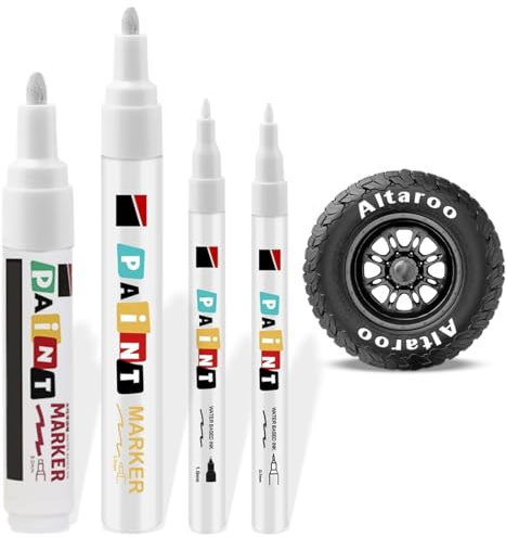 DULZEN 4 piezas Marcador para Neumáticos Blanco Pack Rotulador Impermeable para Neumáticos de Coche Rotulador Blanco Ruedas para Pinturas Rupestres Piedra Cerámica Vidrio Madera