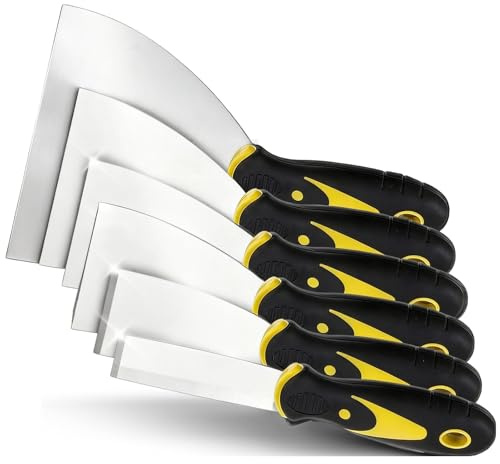 6 Stück Spachtel aus Rostfreiem Edelstahl, Edelstahl Malerspachtel mit Kunststoffgriff, Spachtel Set, Effiziente Reinigung, Verschleißfest und Langlebig, Angenehmer Griff