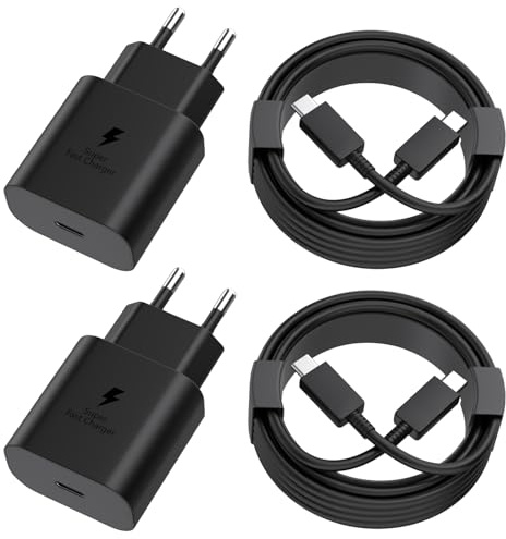 25W Chargeur USB C Secteur Charge Rapide pour Samsung Galaxy S25/S24/S23/S22/S21 Ultra/S21+/S20/Note20/S10/S9,iPhone 16 Pro Max/15 Plus/iPad Proet A16/A15/A14/A54/A53/A34 avec 2M USBC Câble(2Pack)