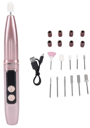 Bewinner Sladdlös Nagelborr Elektrisk Nagelfilssats, Uppladdningsbar Nagelfil Pedikyrmanikyrverktyg, Portabel Akrylgel Nagellackborttagningsmaskin, 11 Borrbitar Salong Hem (Rosa guld)