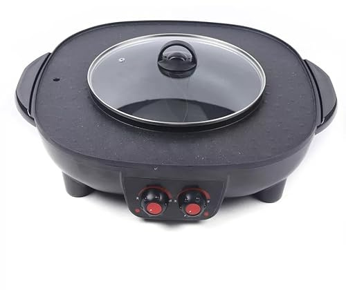 Electric Hot Pot und Grill 2 In 1 Elektrisch Hotpot Topf 220V 4000W Elektrogrill mit Stromkabel und Deckel, Schnelles Aufheizen Korean BBQ Thai Barbecue Fondue Raclette für 5-6 Personen