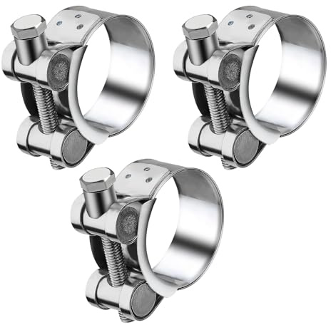 3 Pieces Exhaust Clamp, T Bolt Hose Clamps 74-79mm 304 Stainless Steel Hose Clips Heavy Duty Bolt Clip Exhaust Pipe Clamp for Motorcycle Car Water Pipe Attachment