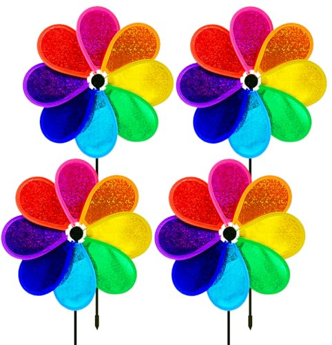 MuuXii Garden Windmill, 4PCS Whirligigs Windmill, 11.8inch Colorful Pinwheel, Decoration Wind Spinner, DIY Pin Wheel, Plastic Windmill Wheel, Outdoor Courtyard Lawn Wheel Spinner