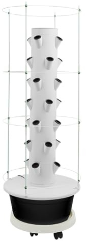 C-Juzarl Hydroponic Turm, 7 Etagen 28 Löcher Pflanzturm, Hydroponic System Tower Anzuchtsystem für Kräuter, Obst und Gemüse (Schwarz)