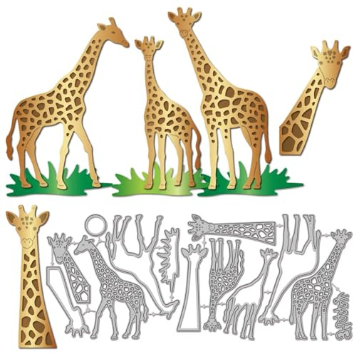 GLOBLELAND Cute Giraffe Metal Cutting Dies for Card Making Animals Metal Giraffes Die Cut Grass Happy Cutting Dies for Scrapbooking Paper Crafts DIY Cards Photo Album Decor