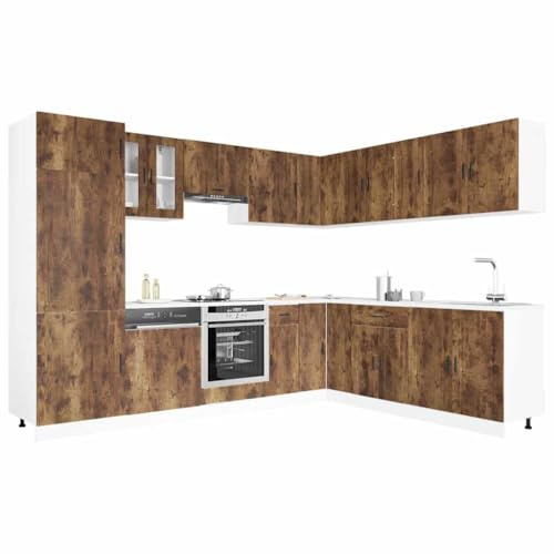 Teenpull Porto 14 Piece Kitchen Cabinets Set Smoking Cabinets Wooden Kitchen Dining Room Buffet Cabinet with Plenty of Storage Space