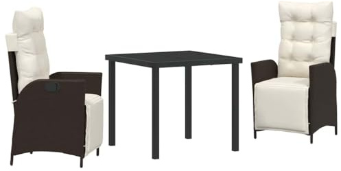 Foknhdi 3-TLG Gartenmöbel-Set Braun Poly-Rattan 80 x 80 cm mit verstellbaren Fußstützen und Sitzpolster Robust und Modern für Terrasse Garten