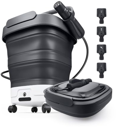 Idropulitrice Portatile Pieghevole con Serbatoio dell’Acqua da 12L di WanderS – Senza Fili con Ruote, Ugello 4 in 1 e Funzione Spray Elettrica – Per Auto, Campeggio, Giardino, Animali & Casa