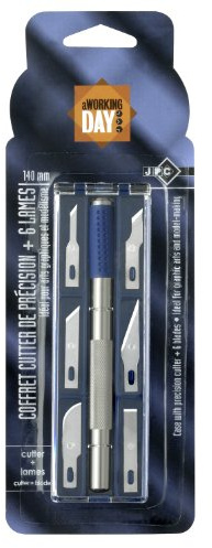 Jpc créations Scalpel Cutter Précision 140 mm + 6 Lames Gris/Bleu