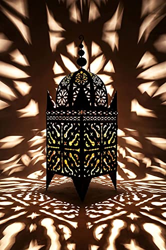 Lanterna orientale in metallo nero Frane da 80 cm; lanterna marocchina da giardino per esterno, interno come lanterna da terra; luce marocchina del vento da giardino, da appendere o da fissare