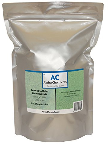 Ferrous Sulfate Heptahydrate - FeSO4*7H2O - 20% Iron - Very Soluble - 5 Pounds