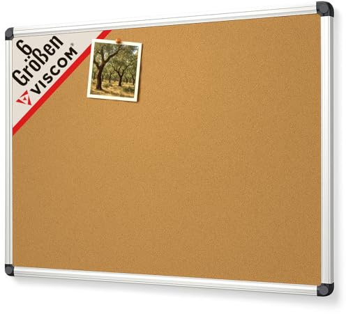 VISCOM Pinnwand CORKY - Korktafel mit Aluminium-Rahmen - 90x120cm | Memoboard für Notizen inklusive Ablage & Wandbefestigung - selbstheilender Naturkork - Board für Büro, Zuhause & Schule